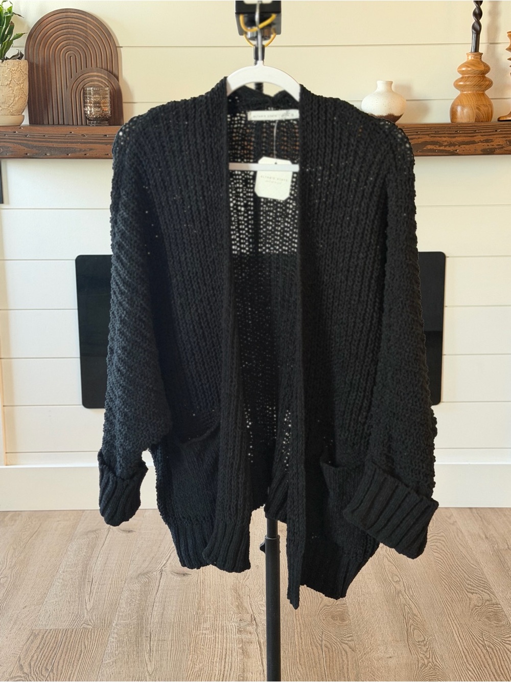 Altar'd State Black Chunky Open-Front Cardigan with Pockets